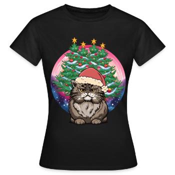 Chat de Noël Père Noël Père Noël Père Noël - T-shirt Femme - noir - Devant - AI Model Female 172 dark (172cm)