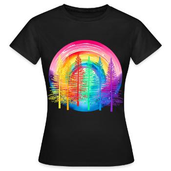 Forêt arc-en-ciel LGBT Forêt de conifères Drapeau arc-en-ciel - T-shirt Femme - noir - Devant - AI Model Female 172 dark (172cm)