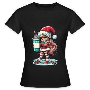 Weihnachtlicher Gnom Mit Kaffee - Frauen T-Shirt - Schwarz - Vorne - AI Model Female 172 dark (172cm)