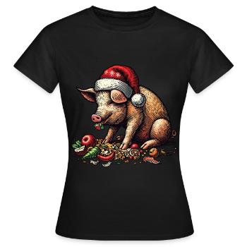 Weihnachtsschwein Mit Festlichem Appetit - Frauen T-Shirt - Schwarz - Vorne - AI Model Female 172 dark (172cm)