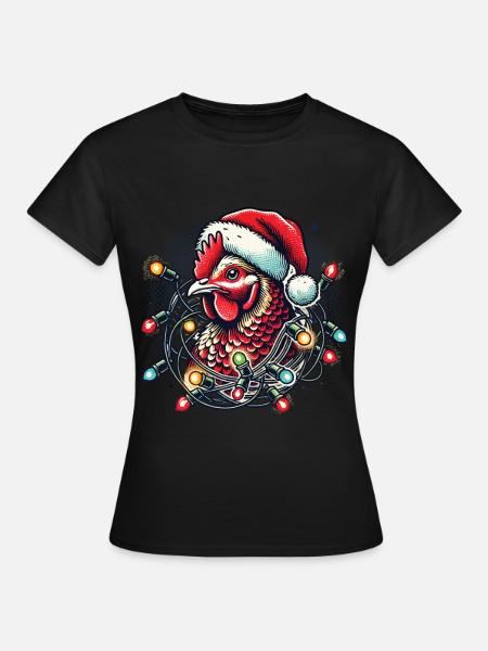 Weihnachtshuhn Mit Lichterkette - Frauen T-Shirt - Schwarz