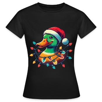Lustige Weihnachtsente Mit Lichtern - Frauen T-Shirt - Schwarz - Vorne - AI Model Female 172 dark (172cm)