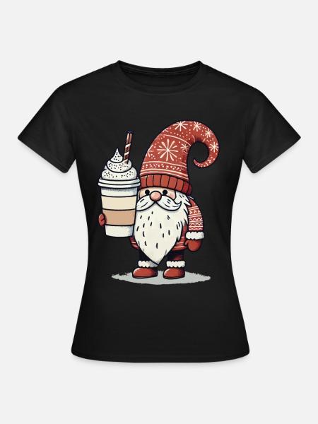 Weihnachtsgnom Mit Kaffee Wichtel - Frauen T-Shirt - Schwarz