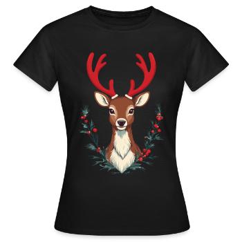 Renne festif pour Noël - T-shirt Femme - noir - Devant - AI Model Female 172 dark (172cm)