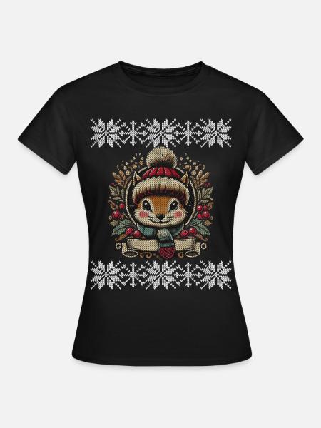 Winterliche Eichhörnchen Illustration - Frauen T-Shirt - Schwarz