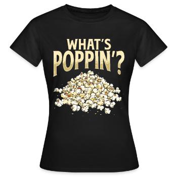 Qu’est-ce qui se passe ? Pop-corn - T-shirt Femme - noir - Devant - AI Model Female 172 dark (172cm)
