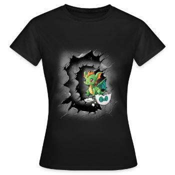 Bébé Dragon Oeuf Coquille Enfant Enfant Naissance Oeuf - T-shirt Femme - noir - Devant - AI Model Female 172 dark (172cm)