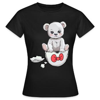 Ours en peluche naissance bébé coquille d’oeuf éclosion - T-shirt Femme - noir - Devant - AI Model Female 172 dark (172cm)