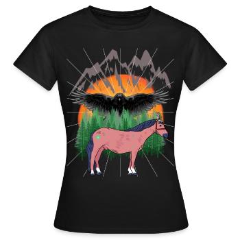 Schamanen Pferd Pferde - Frauen T-Shirt - Schwarz - Vorne - AI Model Female 172 dark (172cm)