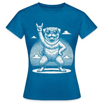 Mops Hund Rock Musik Festival Stil - Frauen T-Shirt - Antikblaues Saphir meliert - Vorne - AI Model Female 172 dark (172cm)