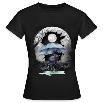 Halloween, oiseau, corbeau, corbeau, corbeau, forêt, lune - T-shirt Femme - noir - Devant - AI Model Female 172 dark (172cm)