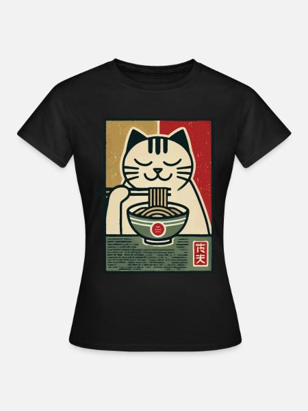 Ramen Nudeln Katzenliebhaber Retro Kawaii Katzen - Frauen T-Shirt - Schwarz