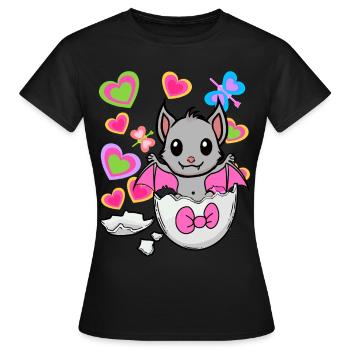 Fledermaus Eierschale Geburt Ei Kinder Kind - Frauen T-Shirt - Schwarz - Vorne - AI Model Female 172 dark (172cm)