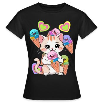 Katze Eis Eiskrem Kinder Kind Süßigkeiten - Frauen T-Shirt - Schwarz - Vorne - AI Model Female 172 dark (172cm)