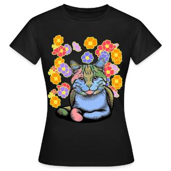 Chat Chats Chat domestique Fleurs Enfants Enfant - T-shirt Femme - noir - Devant - AI Model Female 172 dark (172cm)
