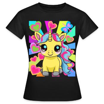 Retro Einhorn Einhörner Kinder Kind Pferd - Frauen T-Shirt - Schwarz - Vorne - AI Model Female 172 dark (172cm)