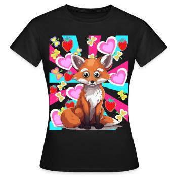 Rétro été renard habitant de la forêt fraises des années 80 - T-shirt Femme - noir - Devant - AI Model Female 172 dark (172cm)