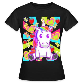 Sommer Retro Einhorn Einhörner Erdbeeren Obst - Frauen T-Shirt - Schwarz - Vorne - AI Model Female 172 dark (172cm)