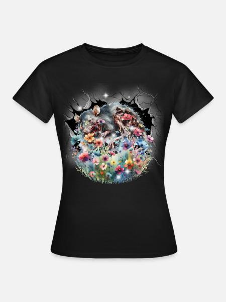 Souris souris rat fleurs fleur nature environnement - T-shirt Femme - noir
