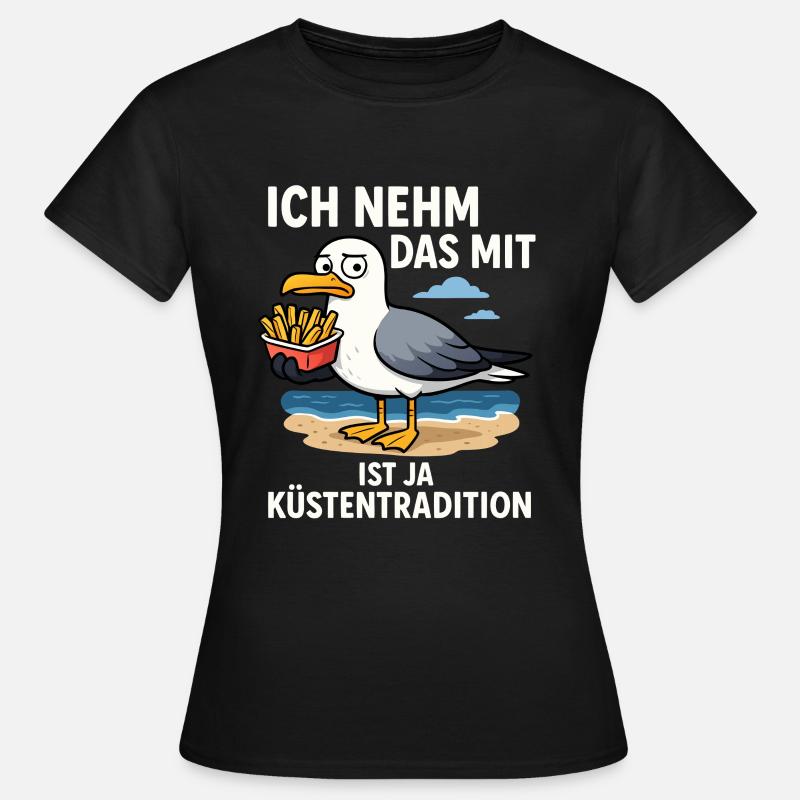 Möwe Pommes - Frauen T-Shirt - Schwarz