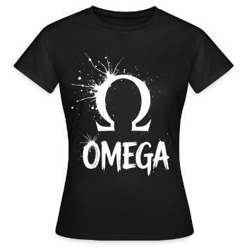 Omega Symbol Splash - Frauen T-Shirt - Schwarz - Vorne - AI Model Female 172 dark (172cm)