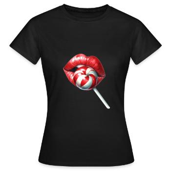 Embrasser la bouche sucette bonbon - T-shirt Femme - noir - Devant - AI Model Female 172 dark (172cm)