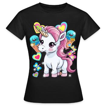 Einhorn Kinder Mädchen Jungen Eis Eiskrem - Frauen T-Shirt - Schwarz - Vorne - AI Model Female 172 dark (172cm)