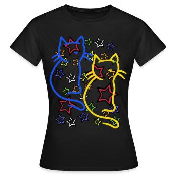 Retro Katze Katzen 60er - Frauen T-Shirt - Schwarz - Vorne - AI Model Female 172 dark (172cm)