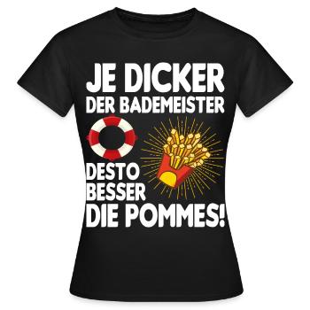 Bademeister Pommes Freibad Rettungsschwimmer - Frauen T-Shirt - Schwarz - Vorne - AI Model Female 172 dark (172cm)