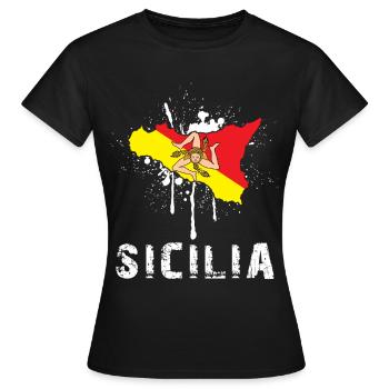 Sizilien Spruch - Sicilia Insel Flagge - Frauen T-Shirt - Schwarz - Vorne - AI Model Female 172 dark (172cm)