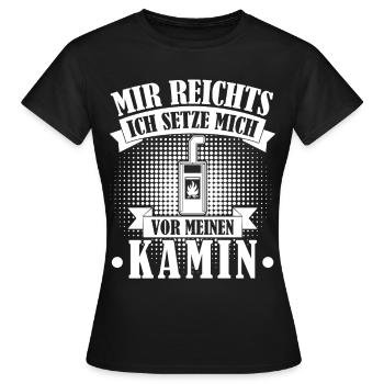 Kamin Ofen Brennholz Kaminofen - Frauen T-Shirt - Schwarz - Vorne - AI Model Female 172 dark (172cm)