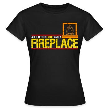 Kamin Ofen Wein Feuerstelle Kaminofen - Frauen T-Shirt - Schwarz - Vorne - AI Model Female 172 dark (172cm)