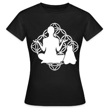 Yoga Katze Yogaposen Lotussitz Katzen - Frauen T-Shirt - Schwarz - Vorne - AI Model Female 172 dark (172cm)