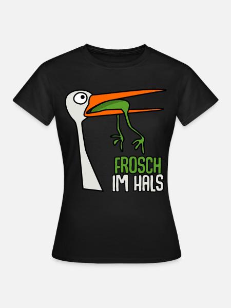 Storch mit Frosch im Hals - Frauen T-Shirt - Schwarz