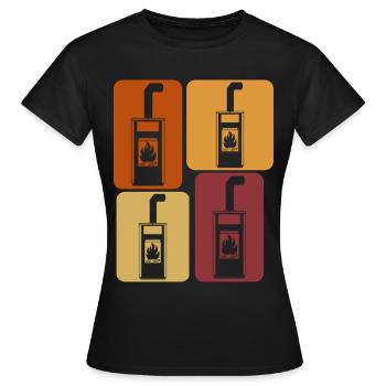 Kamin Ofen Brennholz Retro Kaminofen - Frauen T-Shirt - Schwarz - Vorne - AI Model Female 172 dark (172cm)