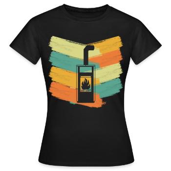 Kaminofen Kamin Retro Ofen - Frauen T-Shirt - Schwarz - Vorne - AI Model Female 172 dark (172cm)