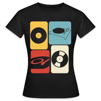 Platine vinyle rétro Record - T-shirt Femme - noir - Devant - AI Model Female 172 dark (172cm)