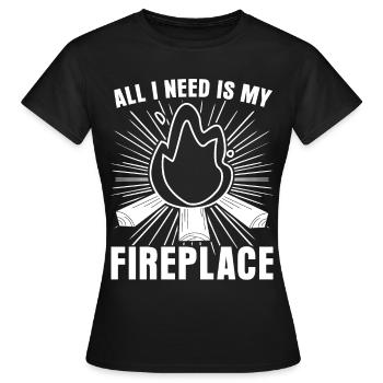 Kamin Brennholz Ofen Kaminofen - Frauen T-Shirt - Schwarz - Vorne - AI Model Female 172 dark (172cm)