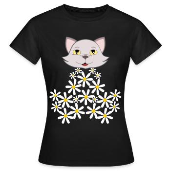 Gänseblümchen Katze aus Blüten - Frauen T-Shirt - Schwarz - Vorne - AI Model Female 172 dark (172cm)