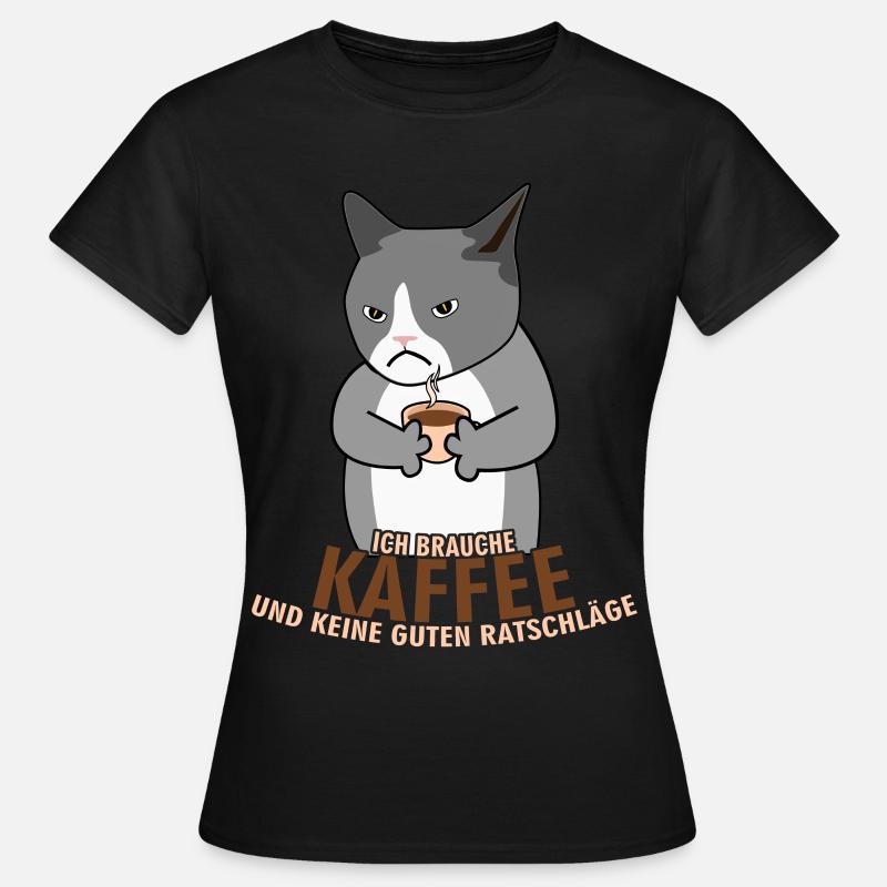 Morgenmuffel Kaffee Katze Kaffeetrinker - Frauen T-Shirt - Schwarz
