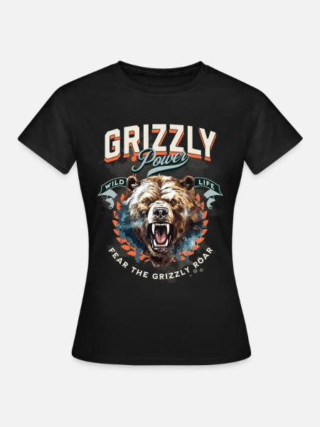 Bär Grizzly Brüllt Bärenkopf Natur Wildnis Wald - Frauen T-Shirt - Schwarz