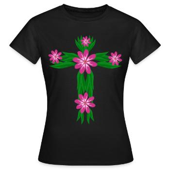 Jésus-Christ fleurs croix christianisme - T-shirt Femme - noir - Devant - AI Model Female 172 dark (172cm)