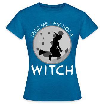 Witch Joke Witchcraft Witch's Broom - Women's T-Shirt - antique blue sapphire heather - Front - AI Model Female 172 dark (172cm)