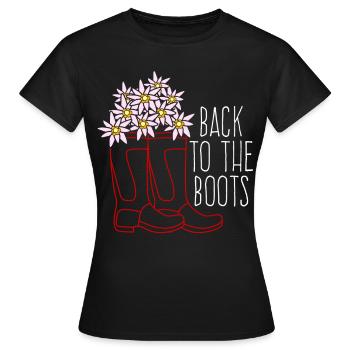 Bottes de pluie rouges et fleurs - T-shirt Femme - noir - Devant - AI Model Female 172 dark (172cm)