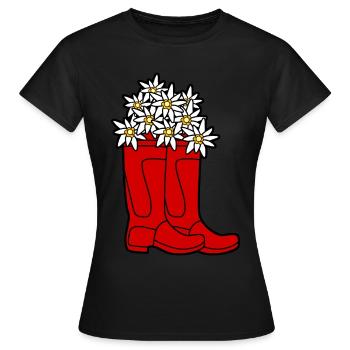 Bottes de pluie rouges fleurs - T-shirt Femme - noir - Devant - AI Model Female 172 dark (172cm)