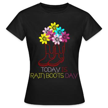 Bottes de pluie rouges à fleurs - T-shirt Femme - noir - Devant - AI Model Female 172 dark (172cm)