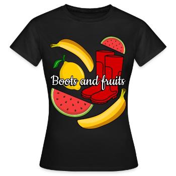 Bottes de pluie rouges et fruits - T-shirt Femme - noir - Devant - AI Model Female 172 dark (172cm)