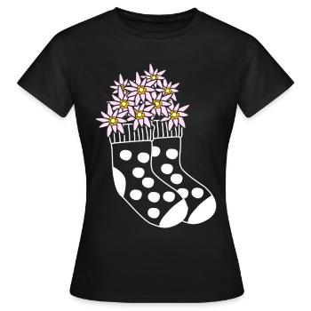 Winter Socks Flowers Sock Wool Socks - Women's T-Shirt - black - Front - AI Model Female 172 dark (172cm)