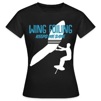 Wing Foiling Wing Surfing Winging - Women's T-Shirt - black - Front - AI Model Female 172 dark (172cm)