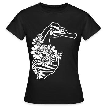 Hippocampes Fleurs Hippocampe - T-shirt Femme - noir - Devant - AI Model Female 172 dark (172cm)